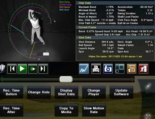 HD golf simulator's interface of the comprehensive measurement of club data, current frame