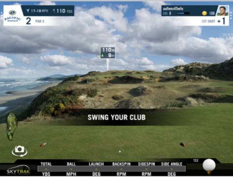 Screenshot from the skytrak play and improve software with wgt golf courses