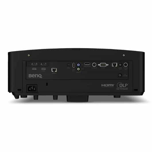 Image of the back of a BenQ LK936ST projector showing all the ports available on white background