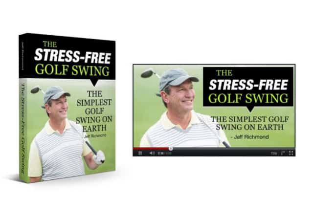 The stress-free golf swing review book and videos on white background