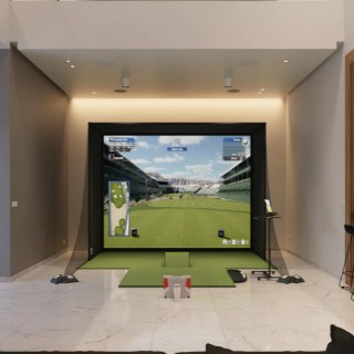 Complete FlightScope X3 Swingbay Package indoor setup with miscellaneous items in the surrounding 