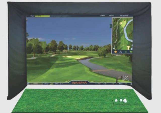 Optishot 2 Golf in A Box Series screen, enclosure, hitting mat and a few golf balls