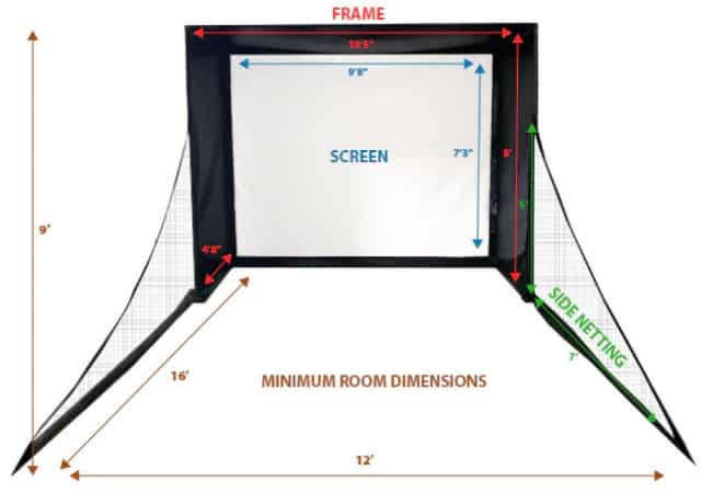 SWINGBAY Golf Simulator Screen & Enclosure recommended space dimensions