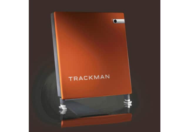 TrackMan Golf Launch Monitor on brown background