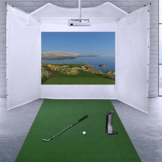 Foresight Sports GCQuad Retractable Screen Package complete indoor setup with a golf club and golf balls