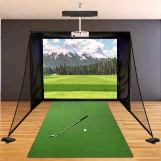 Uneekor QED PerfectBay Package complete golf simulator setup with a golf club and ball on the hitting mat