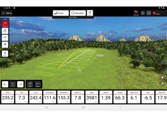 Sample golf simulator software user interface