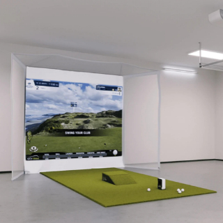 Skytrak golf simulator flex space package sample indoor setup