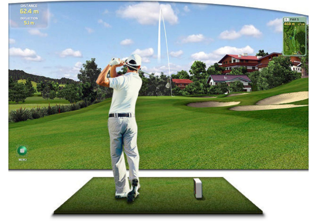 Creative golf 3d software interface with golfer playing on it