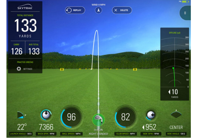 Sample screen shot of the Skytrak software interface