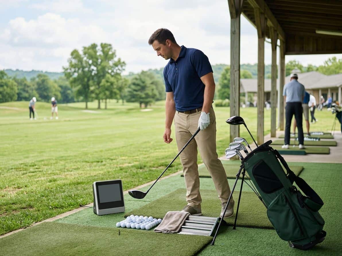 Golfer testing equipment to ensure proper fit before buying
