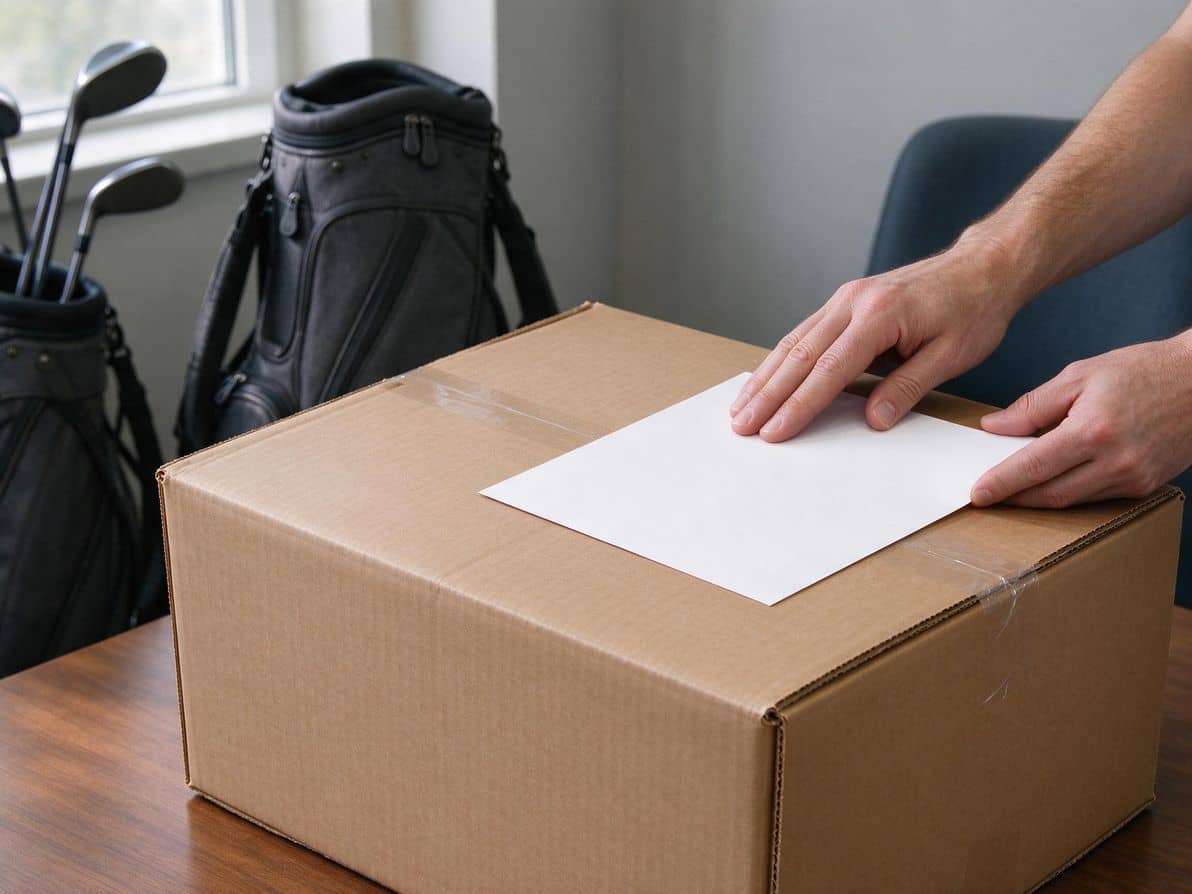 Preparing a shipping label for a golf equipment box