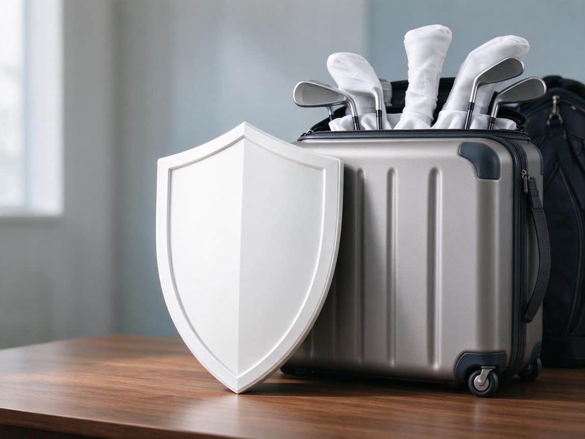 Shield symbolizing damage protection for shipped golf clubs